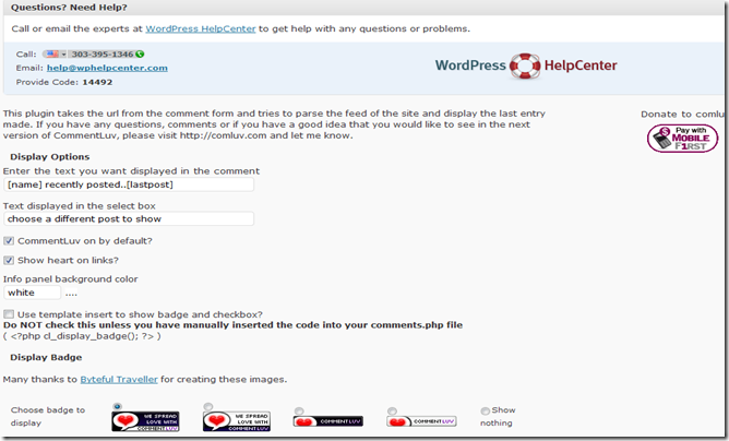 ComLuvScreenShoot1 thumb CommentLuv has Redesigned and Updated the Plugin