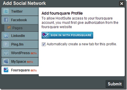 hootsuite thumb Foursquare and Myspace Added to Hootsuite